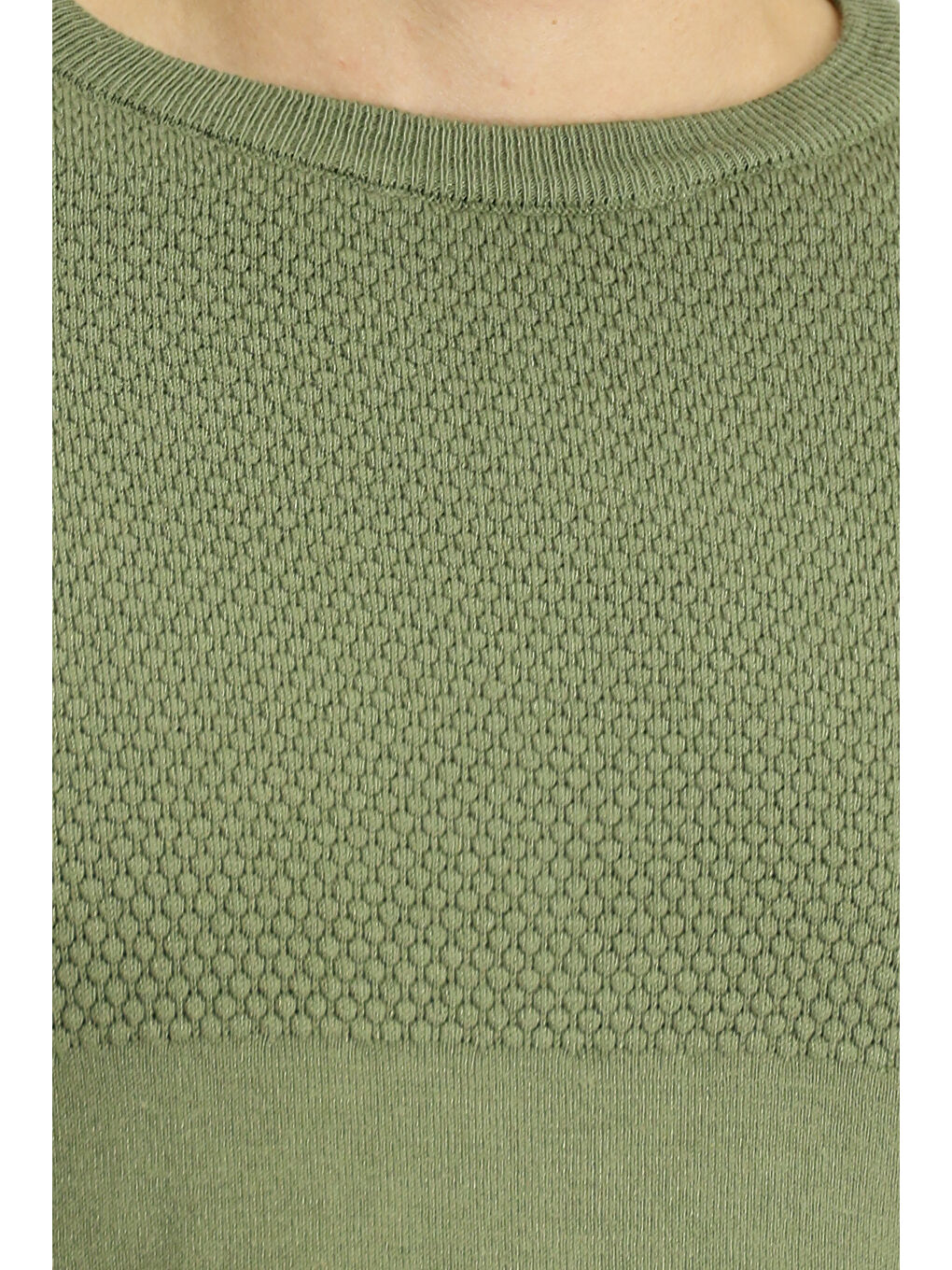 Haki Bisiklet Yaka Slim Fit Dar Kesim Desenli Pamuklu Triko Büyük Beden Kazak-4