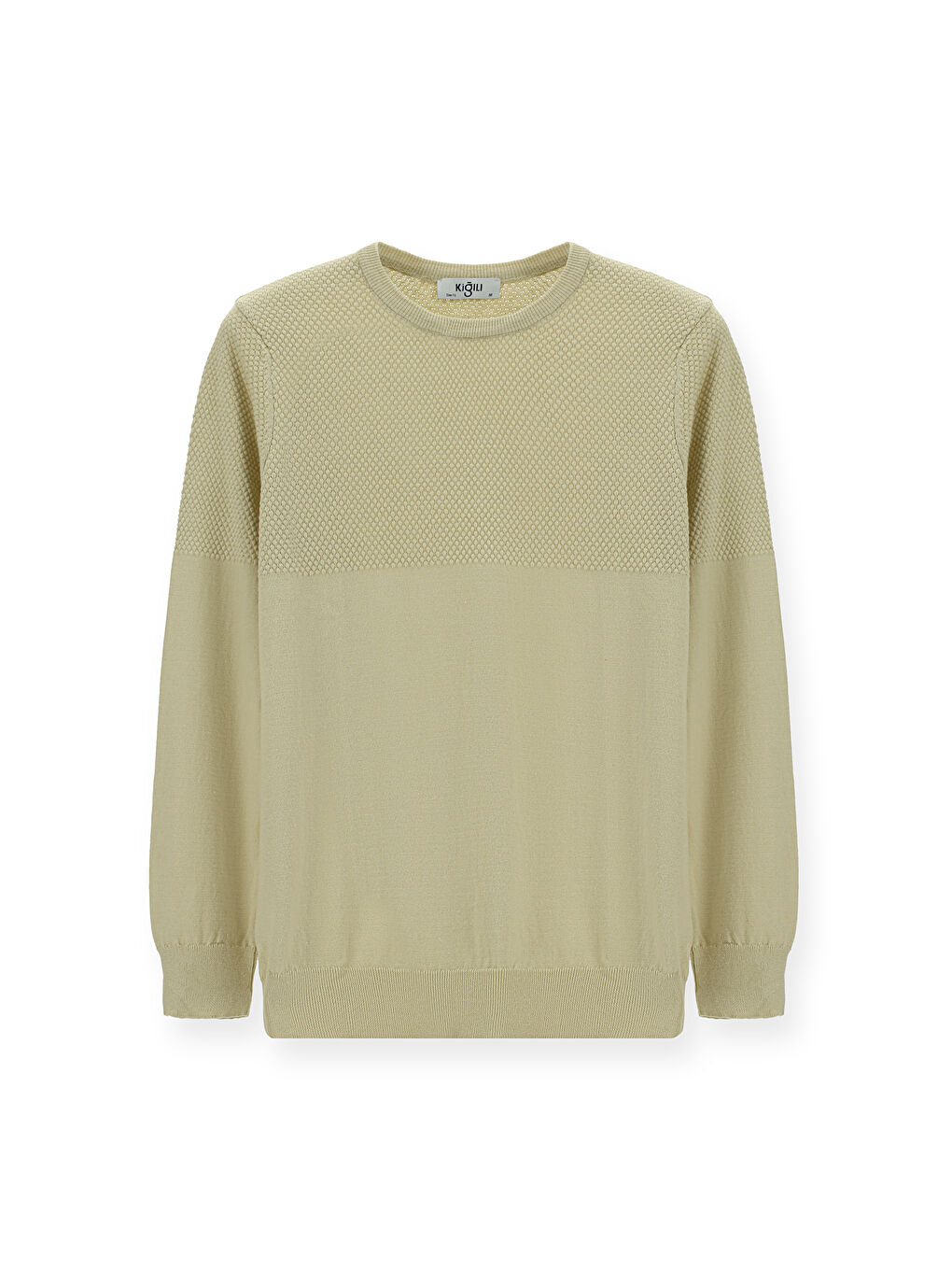 Bej Bisiklet Yaka Slim Fit Dar Kesim Desenli Pamuklu Triko Büyük Beden Kazak-5