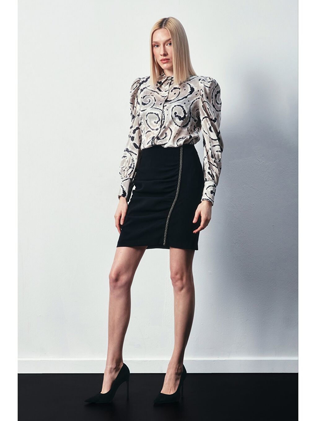 Bej Balon Kol Desenli Gömlek - Taş-6