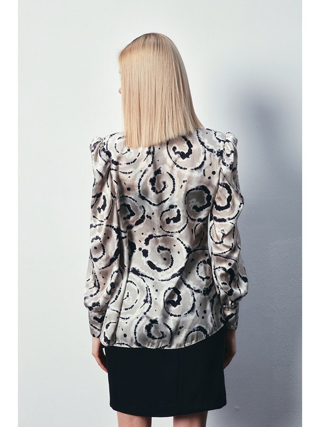 Bej Balon Kol Desenli Gömlek - Taş-7