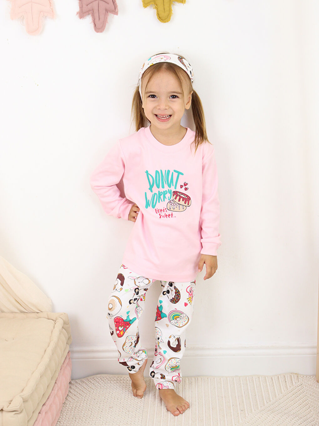 Pembe Bisiklet Yaka Baskılı Kız Bebek Pijama Takımı