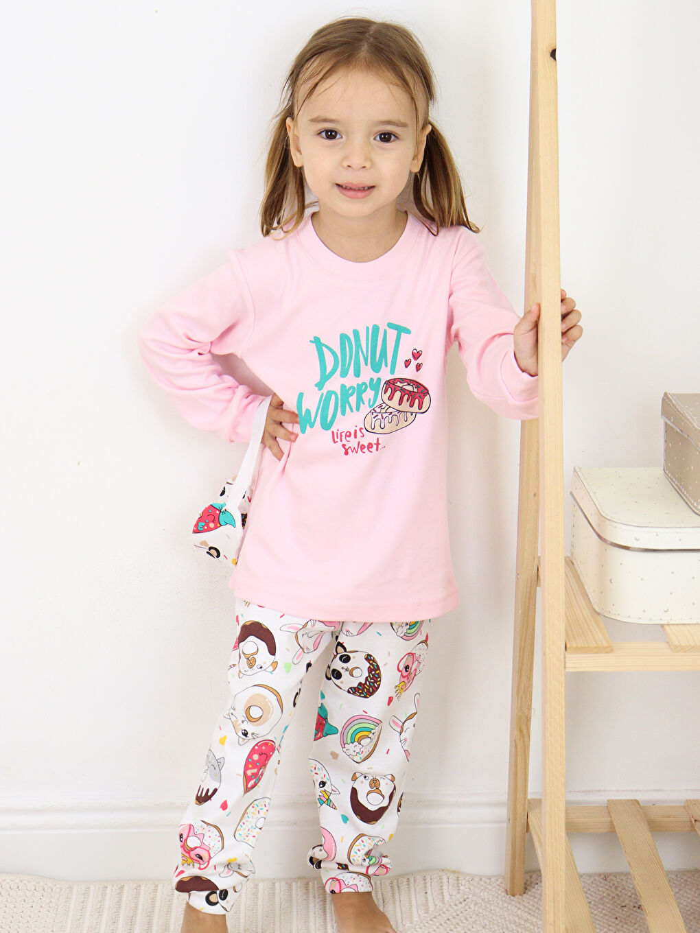 Pembe Bisiklet Yaka Baskılı Kız Bebek Pijama Takımı-2