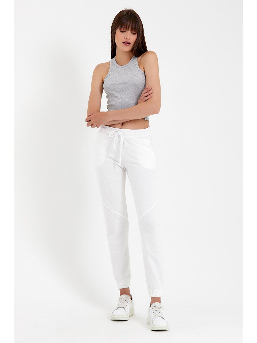 Gri Kadın Crop Örme Arkası Yüksek Yaka Slim Fit Atlet-Tişort SPR21Y11