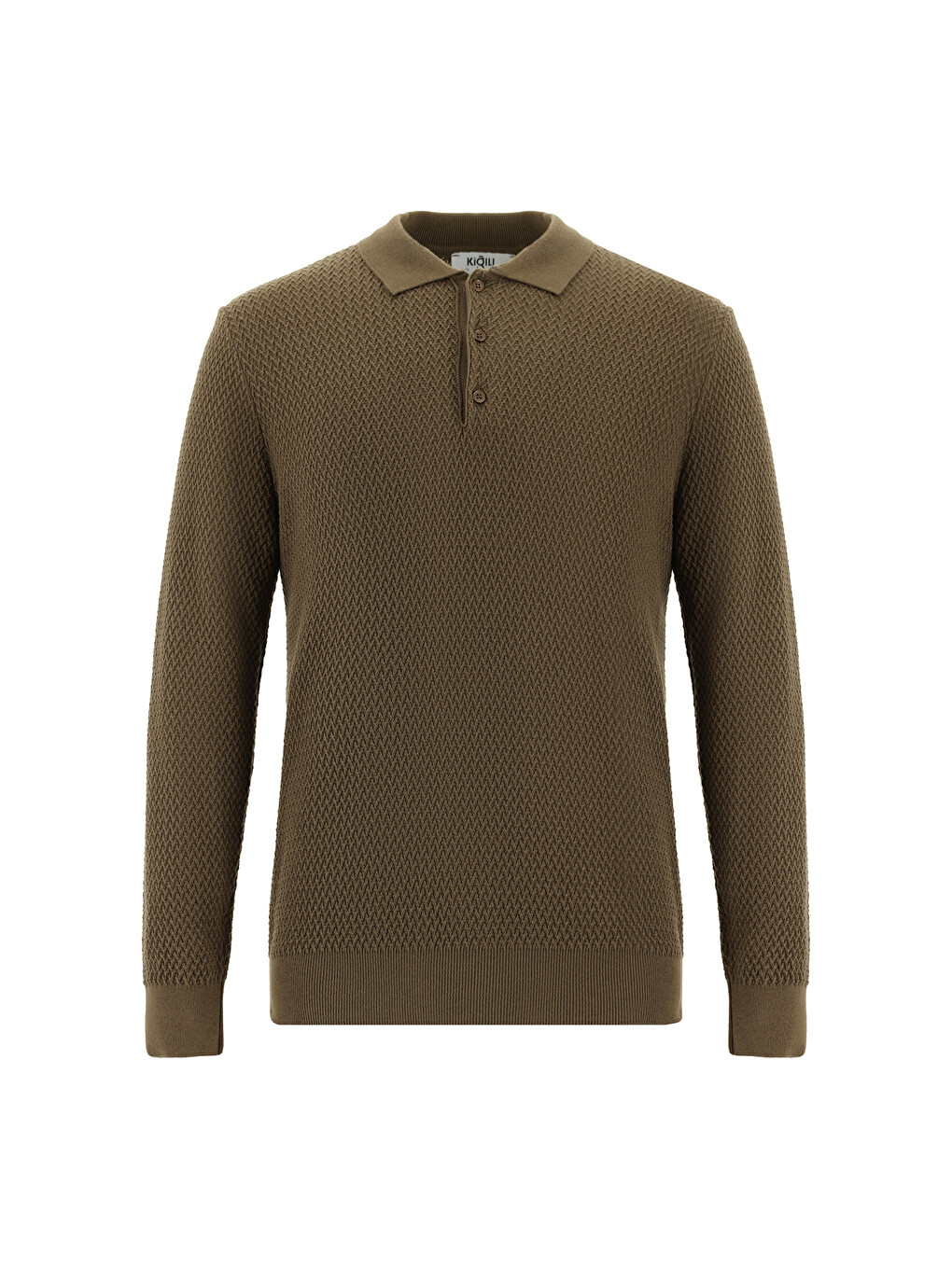Kahverengi Polo Yaka Regular Fit Desenli Pamuklu Triko Kazak-6