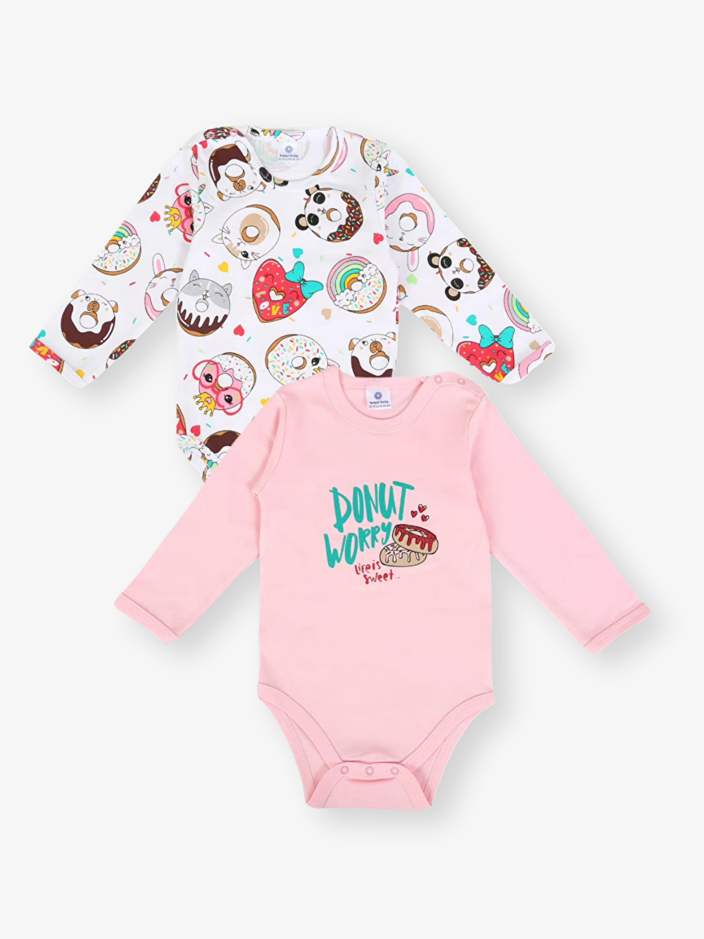 Pembe Bisiklet Yaka Baskılı Uzun Kollu Kız Bebek Çıtçıtlı Body 2'li