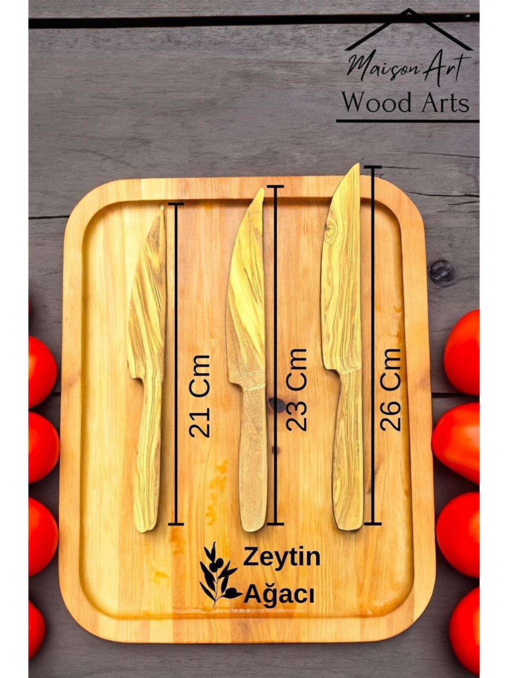 Kahverengi Zeytin Ağacı Bıçak Seti | 3 Lü El Yapımı Ahşap Bıçak Doğal Ağaç Bıçak Seti-2