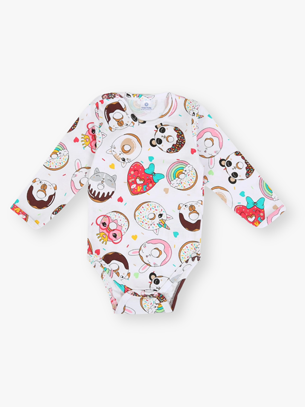 Pembe Bisiklet Yaka Baskılı Uzun Kollu Kız Bebek Çıtçıtlı Body 2'li-2