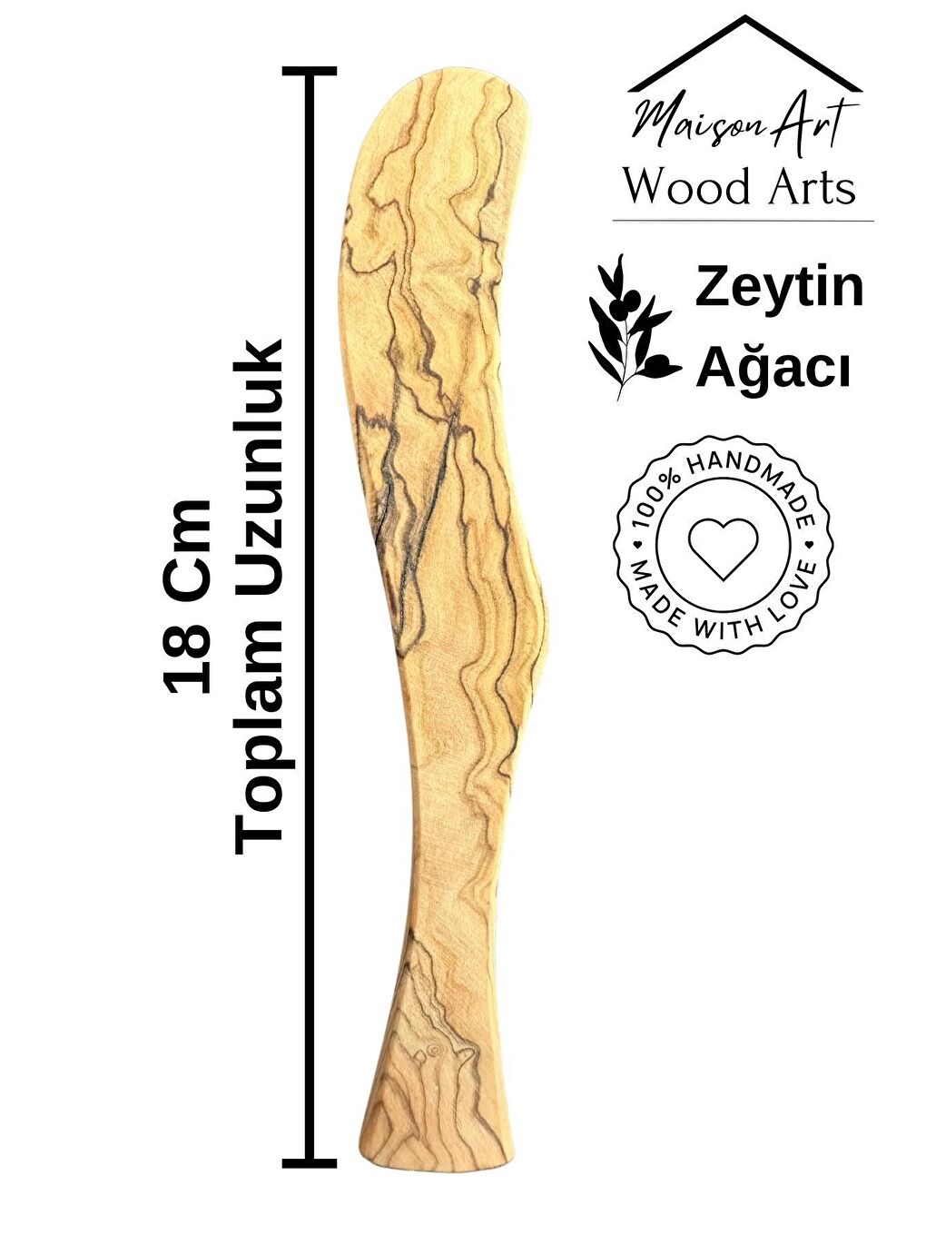 MaisonArt Kahverengi Zeytin Ağacı Tereyağ Bıçağı | 1 Adet El Yapımı Ahşap Tereyağ Süreceği - 2