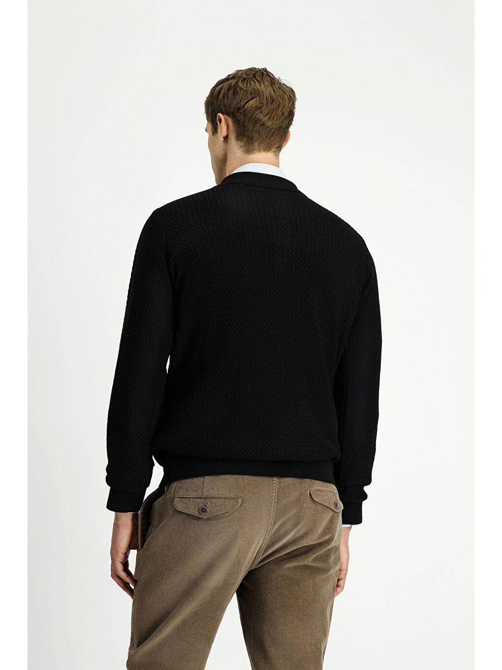 Siyah Polo Yaka Regular Fit Desenli Pamuklu Triko Kazak-4