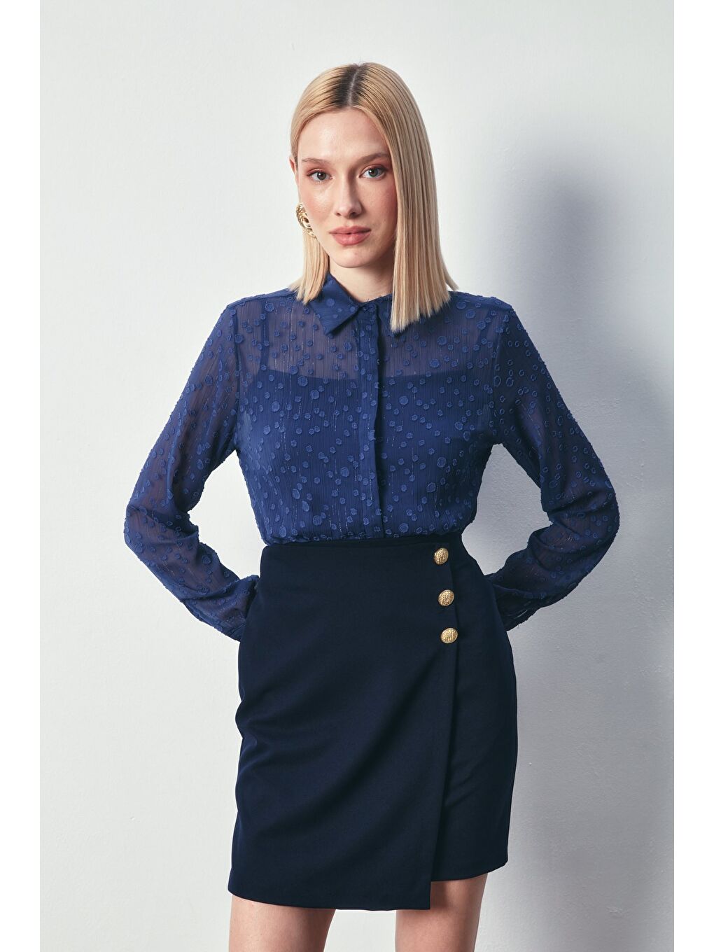 Desenli Klasik Gömlek - Lacivert-1