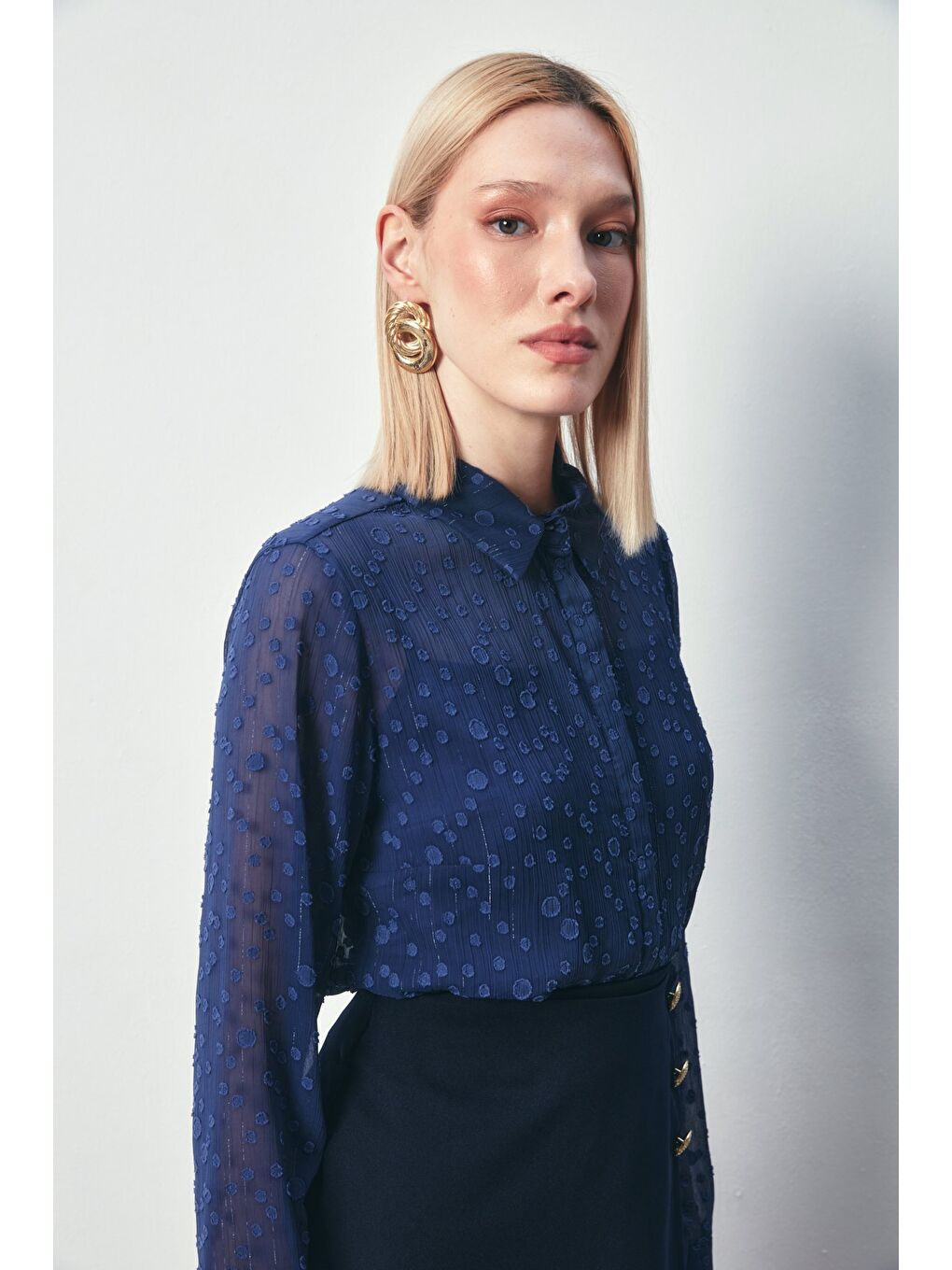 Desenli Klasik Gömlek - Lacivert-2