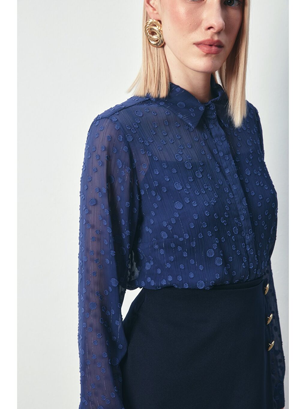 Desenli Klasik Gömlek - Lacivert-3