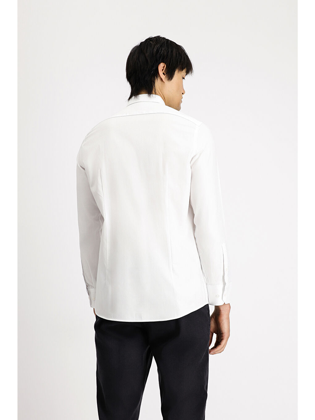 Beyaz Uzun Kol Slim Fit Dar Kesim Desenli Pamuk Gömlek-3