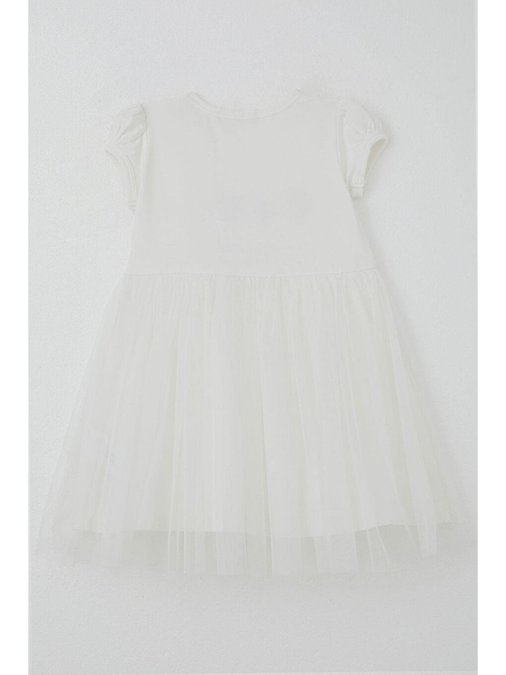 Kız Çocuk Elbise Çiçek Baskılı Tüllü Fiyonk Detaylı Ekru (1.5-5 Yaş)-4