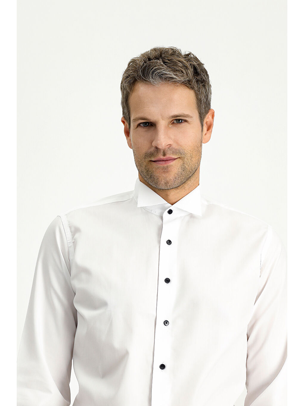 Beyaz Ata Yaka Slim Fit Dar Kesim Pamuk %100 Pamuk Gömlek-2
