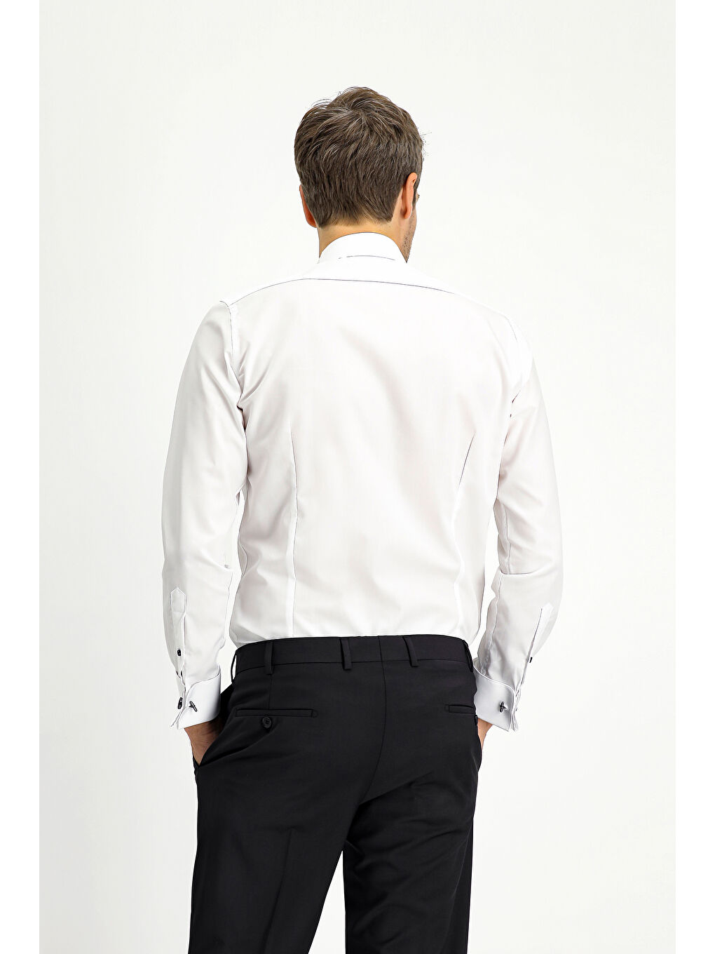 Beyaz Ata Yaka Slim Fit Dar Kesim Pamuk %100 Pamuk Gömlek-3