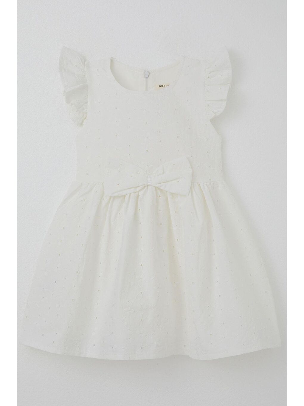 Kız Çocuk Elbise Çiçek Nakışlı Fiyonk Aksesuarlı Ekru (2-6 Yaş)-2