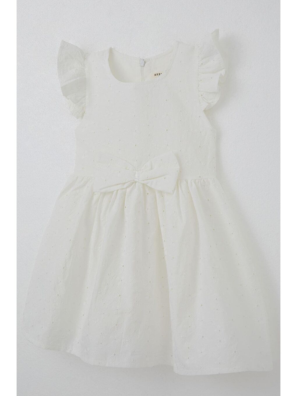 Kız Çocuk Elbise Çiçek Nakışlı Fiyonk Aksesuarlı Ekru (2-6 Yaş)-4