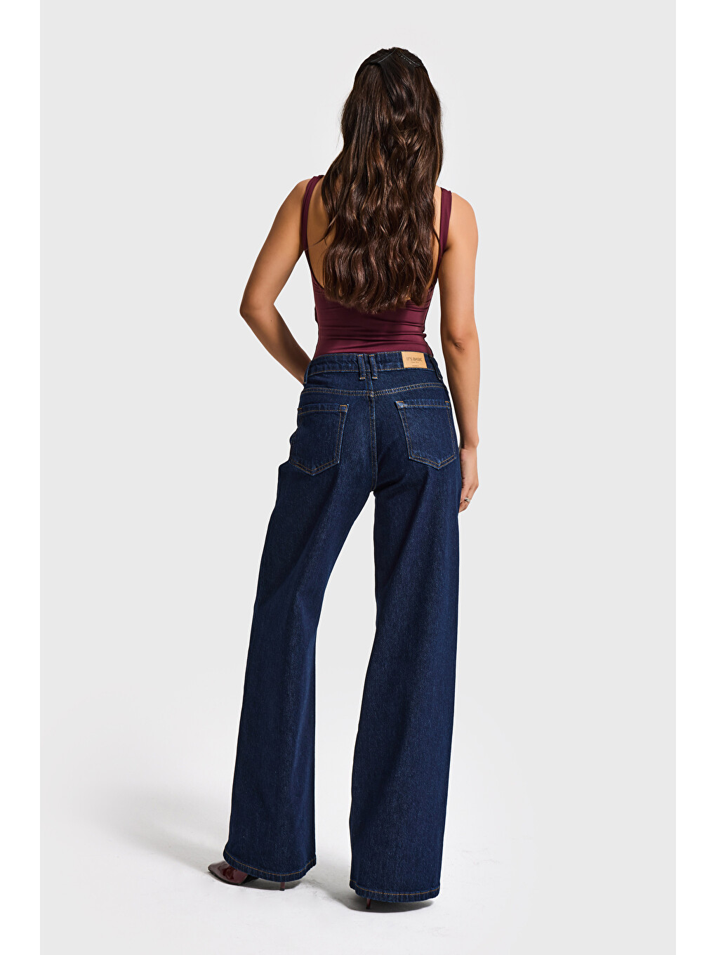 Kadın İndigo 7s6-50 Midrise Wide Leg Fit Viskon Kumaş Aksesuar Detaylı Denim Jean-1