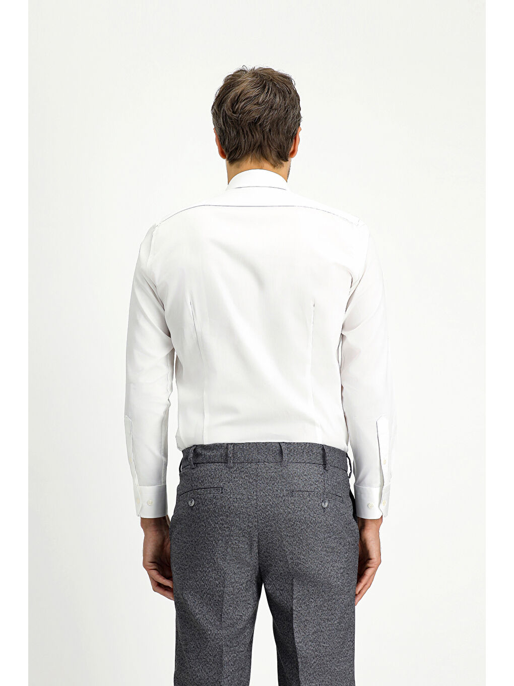 Beyaz Uzun Kol Slim Fit Dar Kesim Klasik Pamuk Gömlek-3