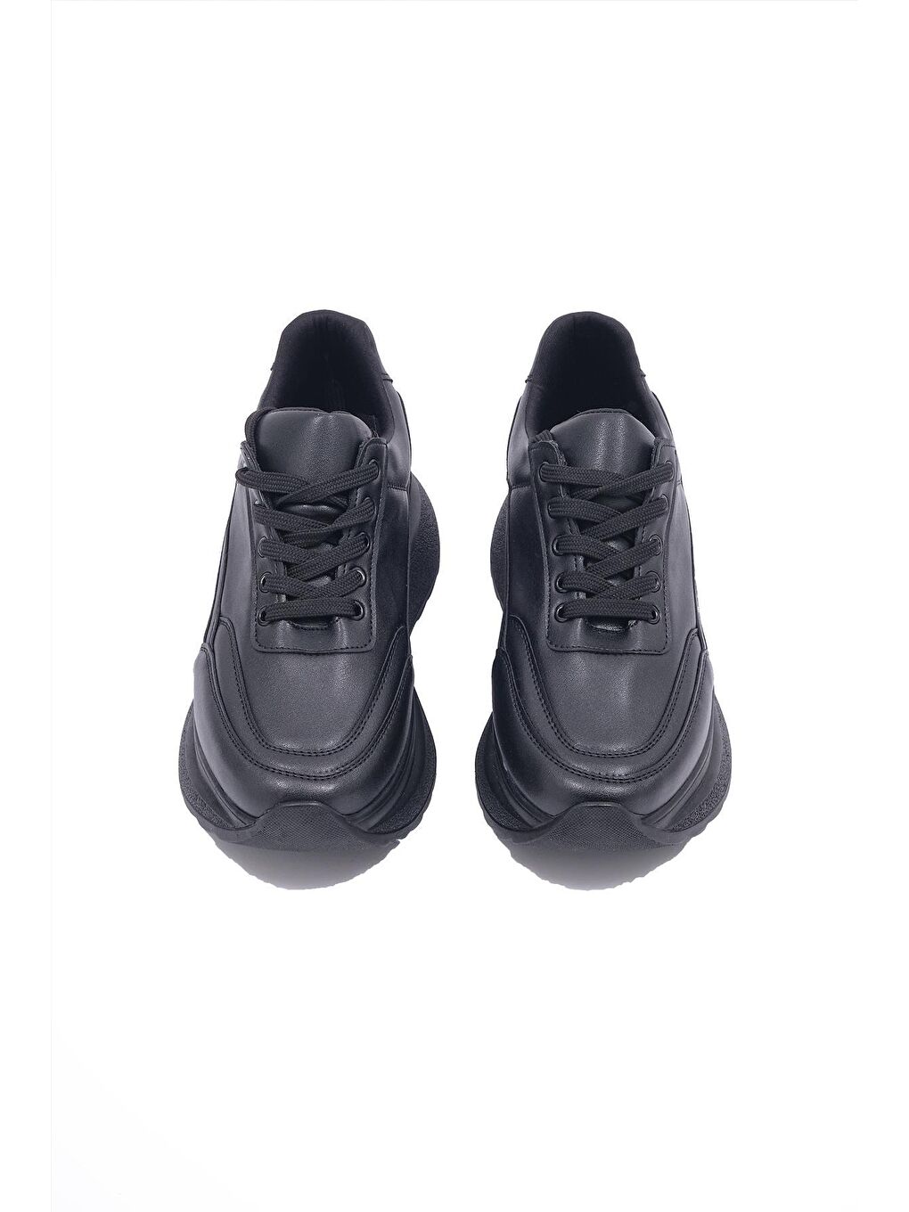 Siyah 10.316 Hakiki Deri Kalın Tabanlı Bağcıklı Sneaker Kadın-2