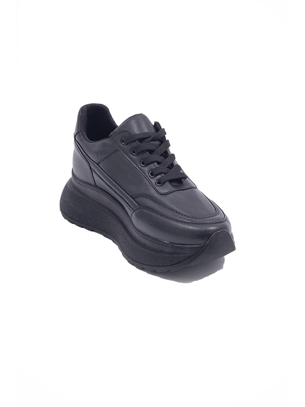 Siyah 10.316 Hakiki Deri Kalın Tabanlı Bağcıklı Sneaker Kadın-3