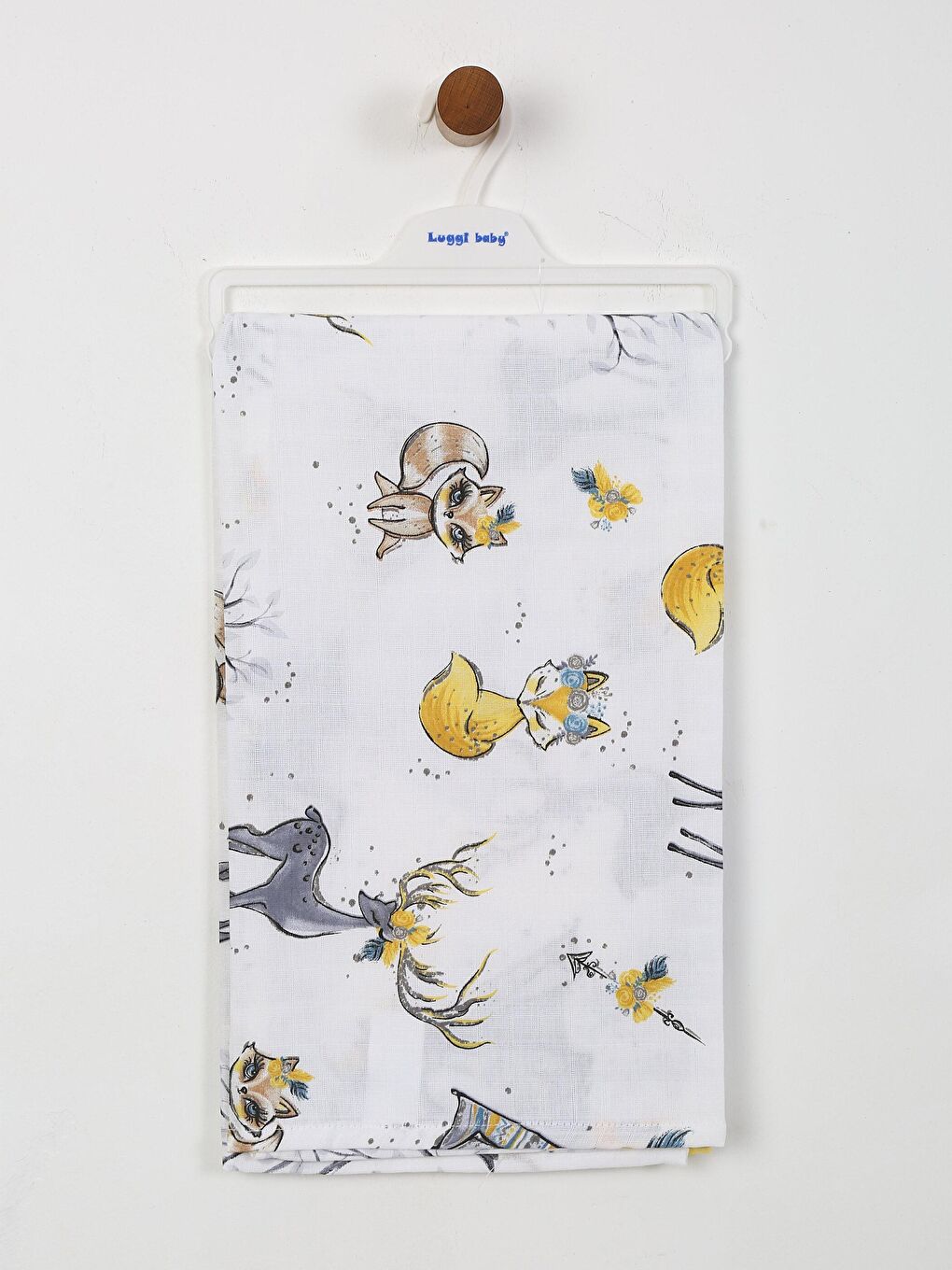 Luggi Baby Beyaz Baskılı Pamuklu Müslin Bebek Battaniyesi 80x100 Cm