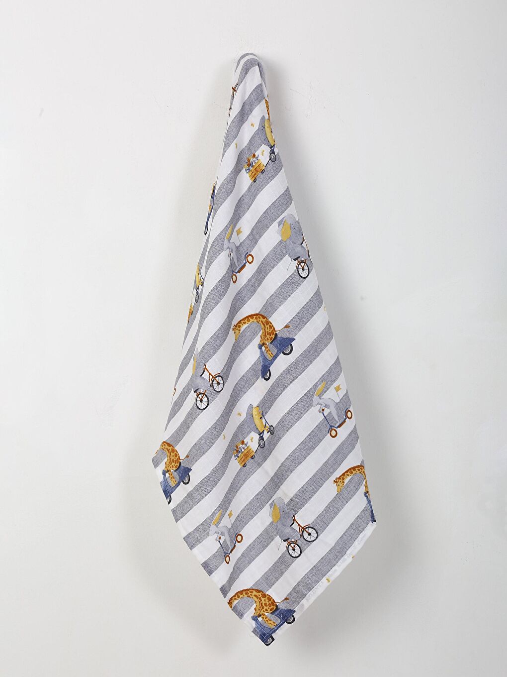 Gri Baskılı Pamuklu Müslin Bebek Battaniyesi 80x100 Cm-1