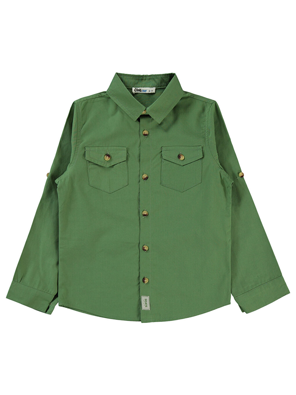 Boys Erkek Çocuk Tişörtlü Gömlek 6-9 Yaş Açık Haki-1