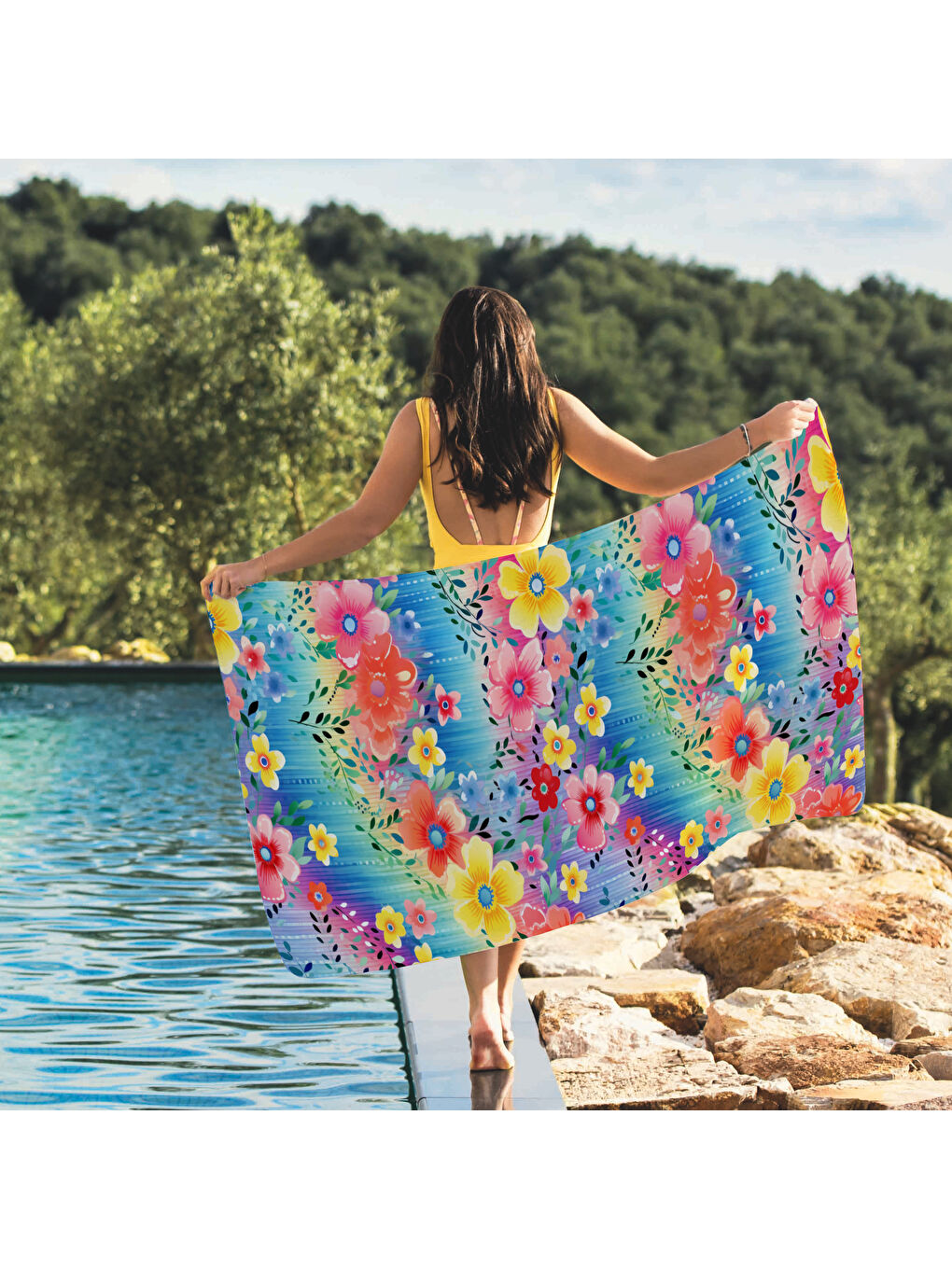 Karışık Baskılı Çiçek Desenli Plaj/havuz/banyo Havlusu 75x150 cm-2