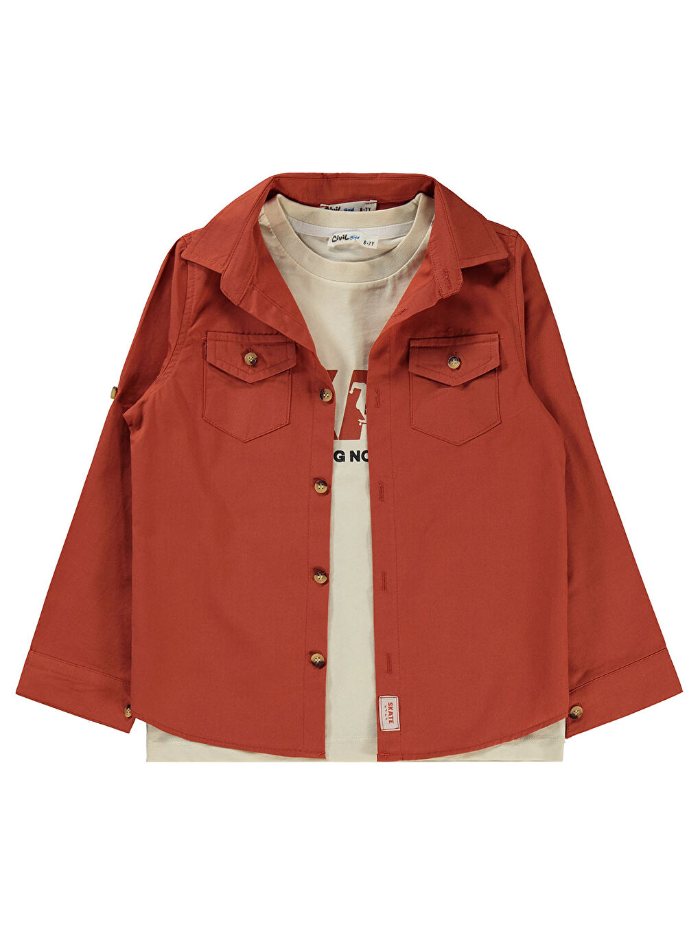 Turuncu Boys Erkek Çocuk Tişörtlü Gömlek 10-13 Yaş Koyu Bakır