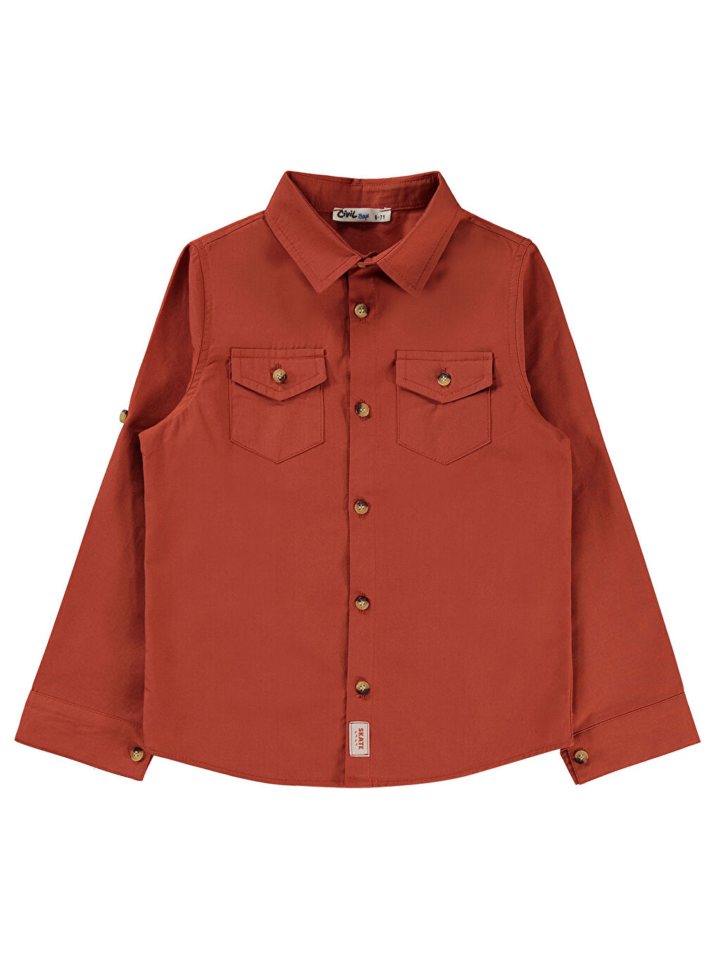 Turuncu Boys Erkek Çocuk Tişörtlü Gömlek 10-13 Yaş Koyu Bakır-1