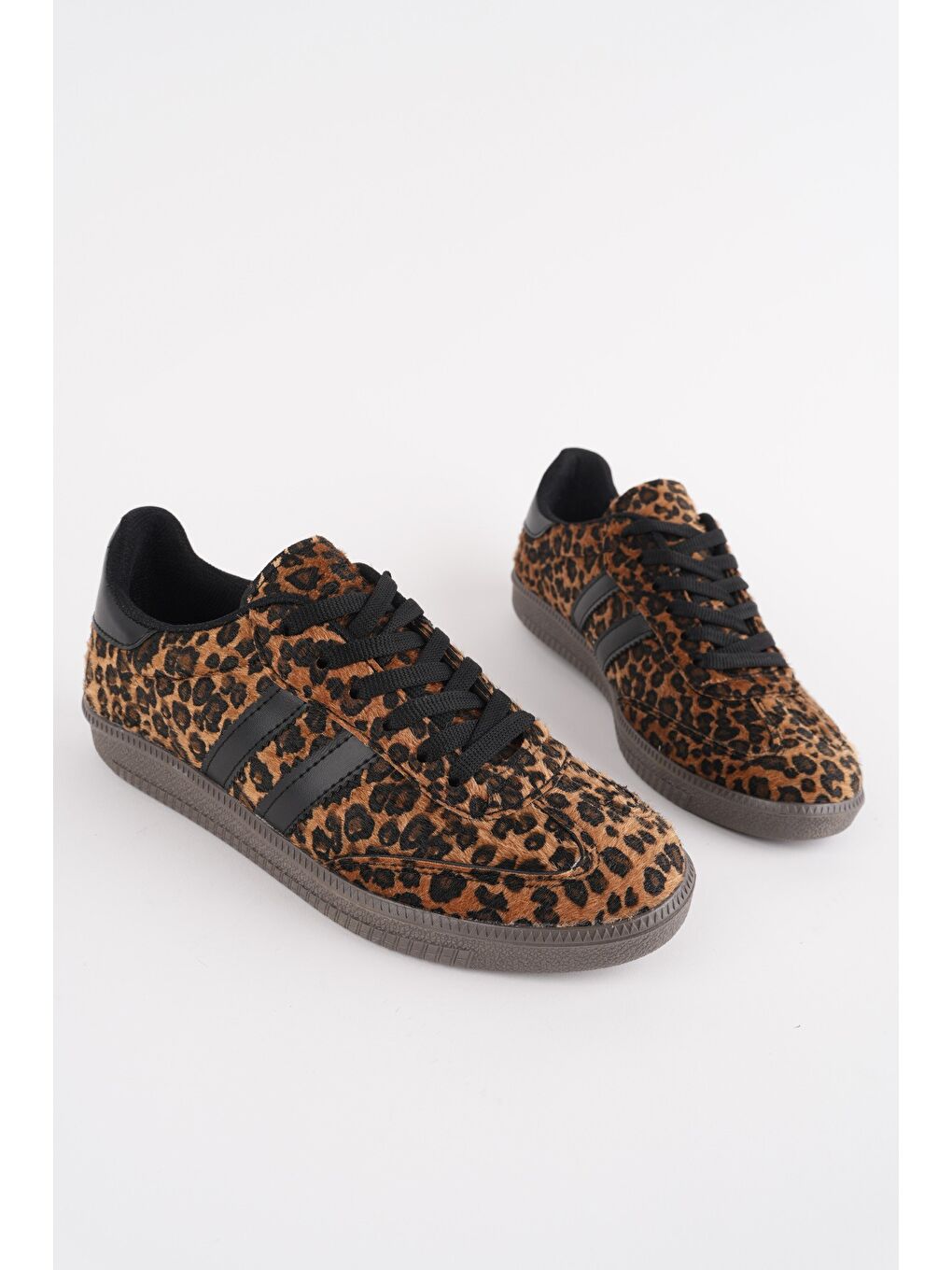 Sarı LEOPARD Kadın Ortopedik Günlük Bağcıklı Yürüyüş Leopar Desenli Sneaker Spor Ayakkabı-1