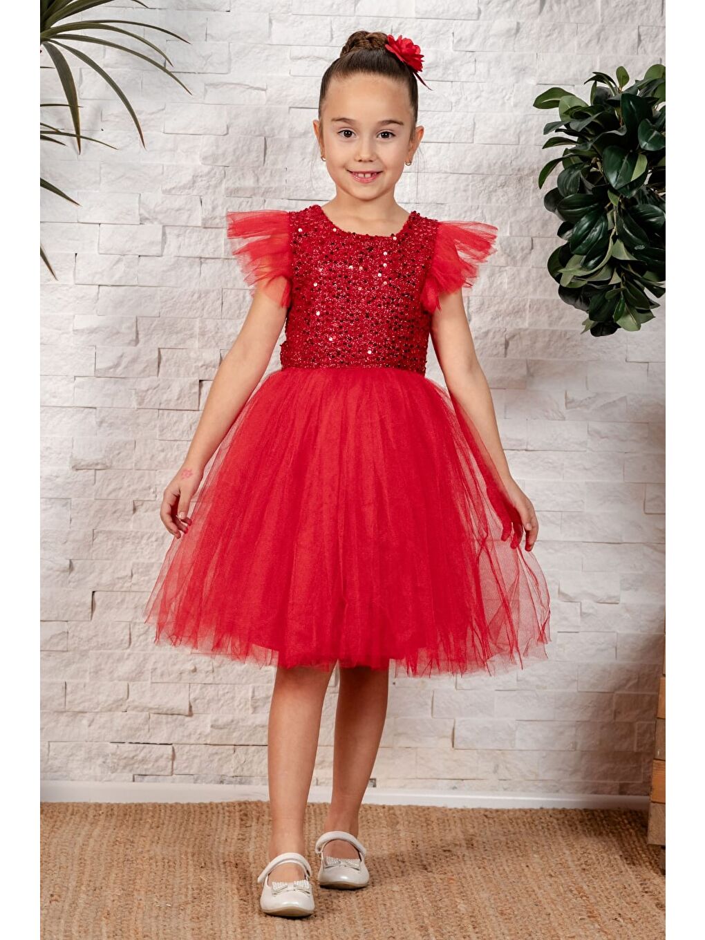 Pembe Tüllü Kız Çocuk KPL Elbise MNK0526-5