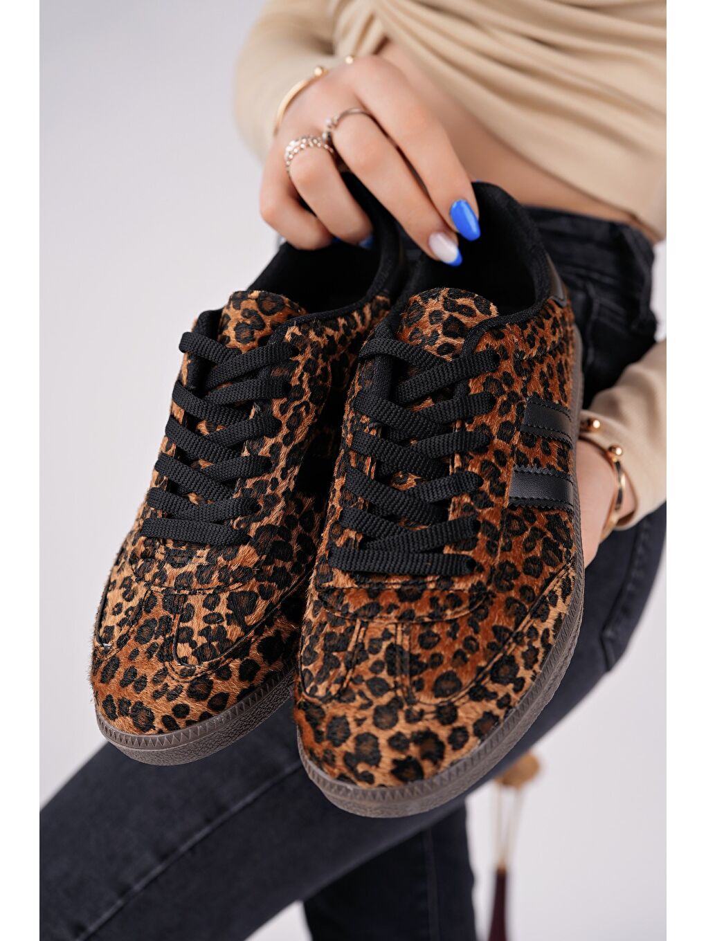 Sarı LEOPARD Kadın Ortopedik Günlük Bağcıklı Yürüyüş Leopar Desenli Sneaker Spor Ayakkabı-7