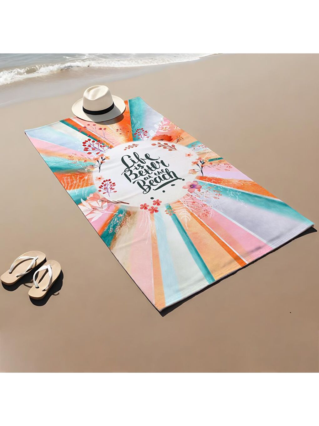 Karışık Baskılı Çiçek Desenli Plaj/havuz/banyo Havlusu 75x150 cm-3
