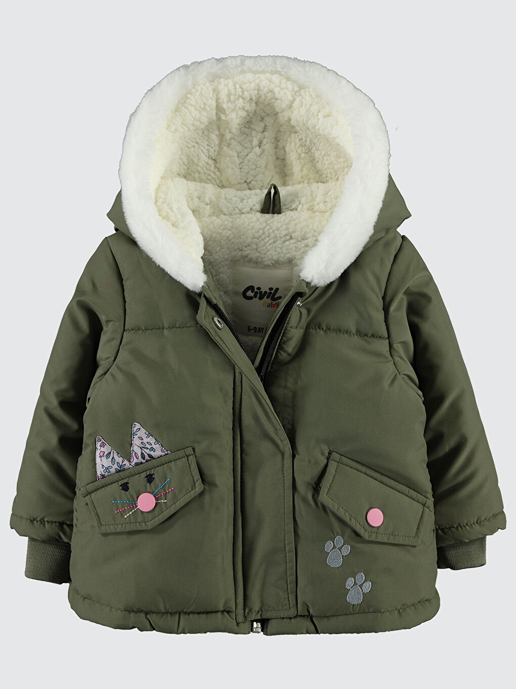 Baby Kız Bebek Kapüşonlu Mont 6 18 Ay Haki-1