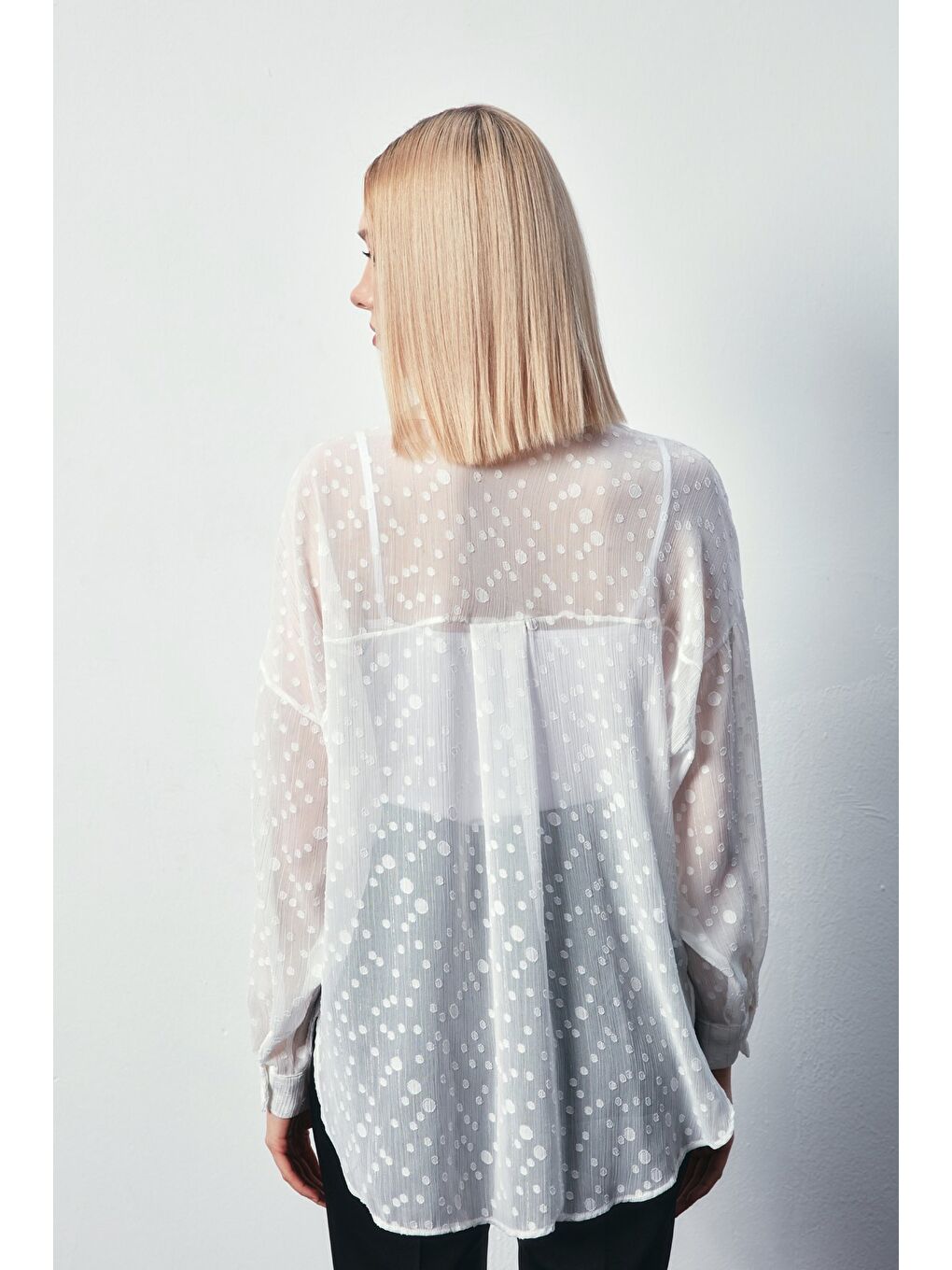 Desenli Uzun Gömlek - Ekru-6