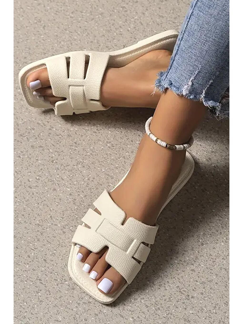 Ekru VERONA Kadın Terlik Plaj Deniz Havuz Terliği-2