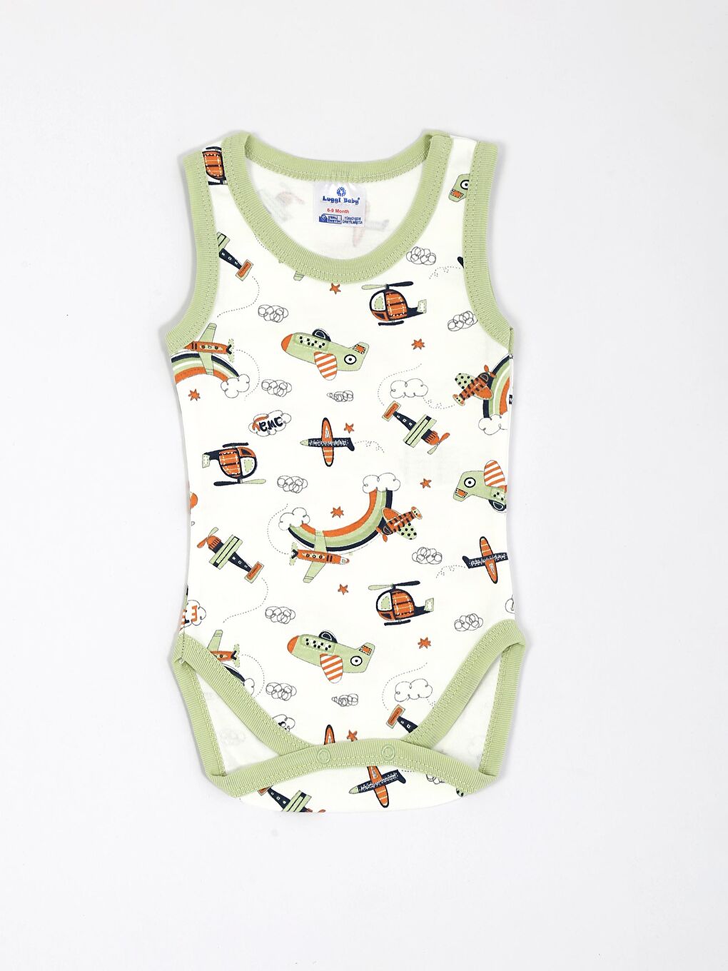 Ekru Bisiklet Yaka Baskılı Erkek Bebek Çıtçıtlı Body 2'li-2