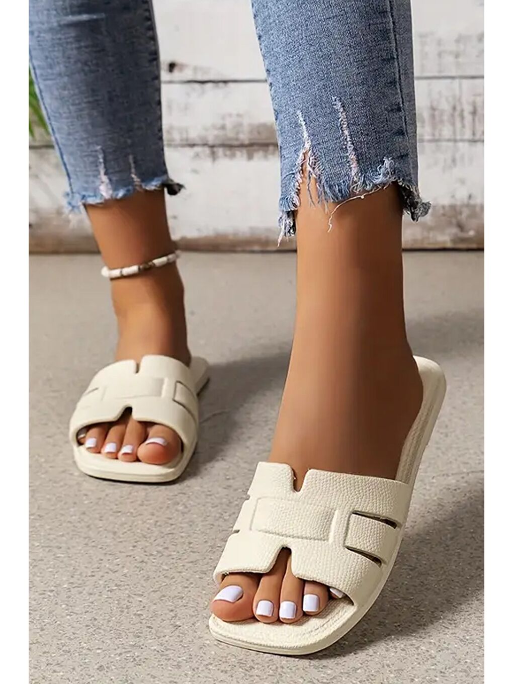 Ekru VERONA Kadın Terlik Plaj Deniz Havuz Terliği-3