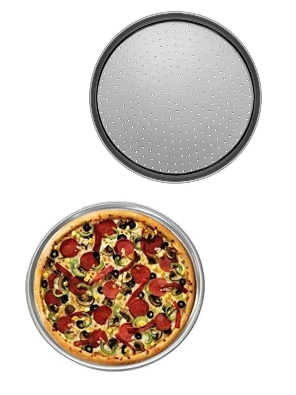 Gri Orta Boy Delikli Pizza Tepsisi Lahmacun Pide Tepsisi 32 Cm 1 Adet Orta Boy Delikli Pizza Tepsisi-2