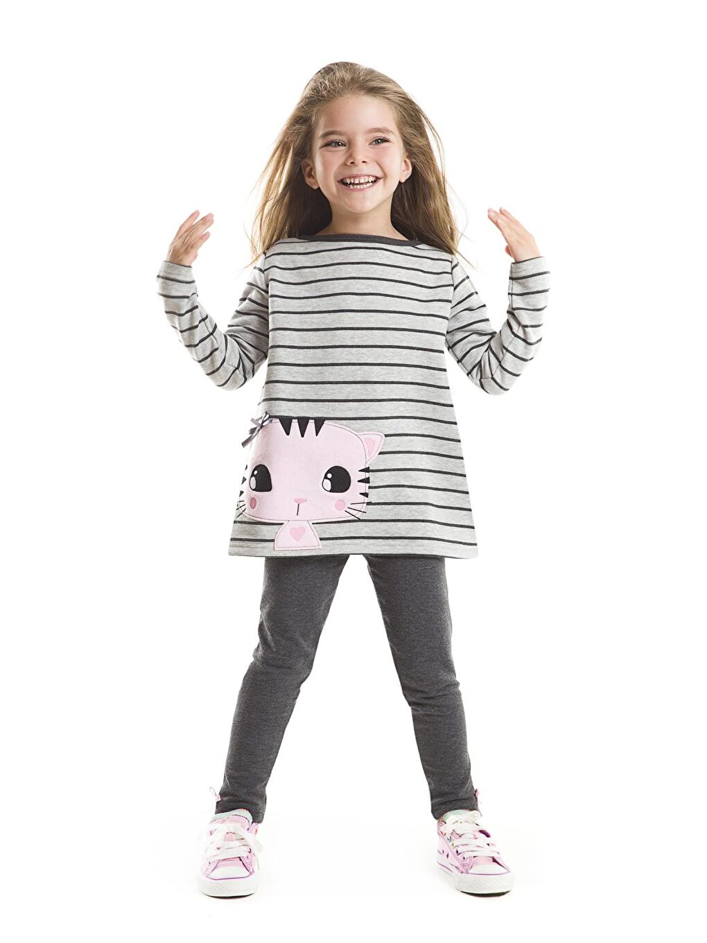 Gri Çizgili Kedicik Tunik Takım