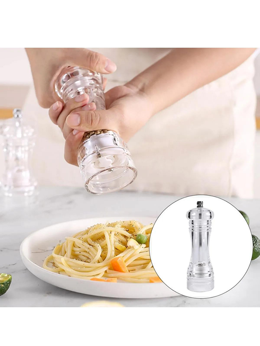 Renksiz Akrilik Baharat Öğütücüsü, 14 Cm 2 Adet, Tuz Karabiber Değirmeni Öğütücü-4