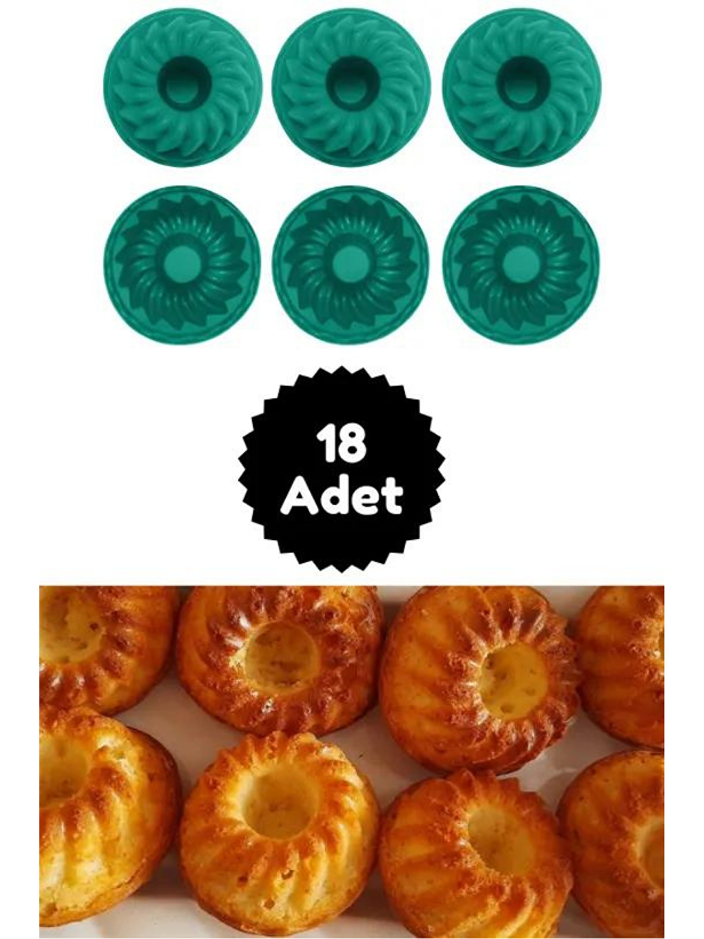 Yeşil 18'li Silikon Mini Kek Kalıbı - Muffin Kalıbı 18 Adet Göbekli Kek Kalıbı