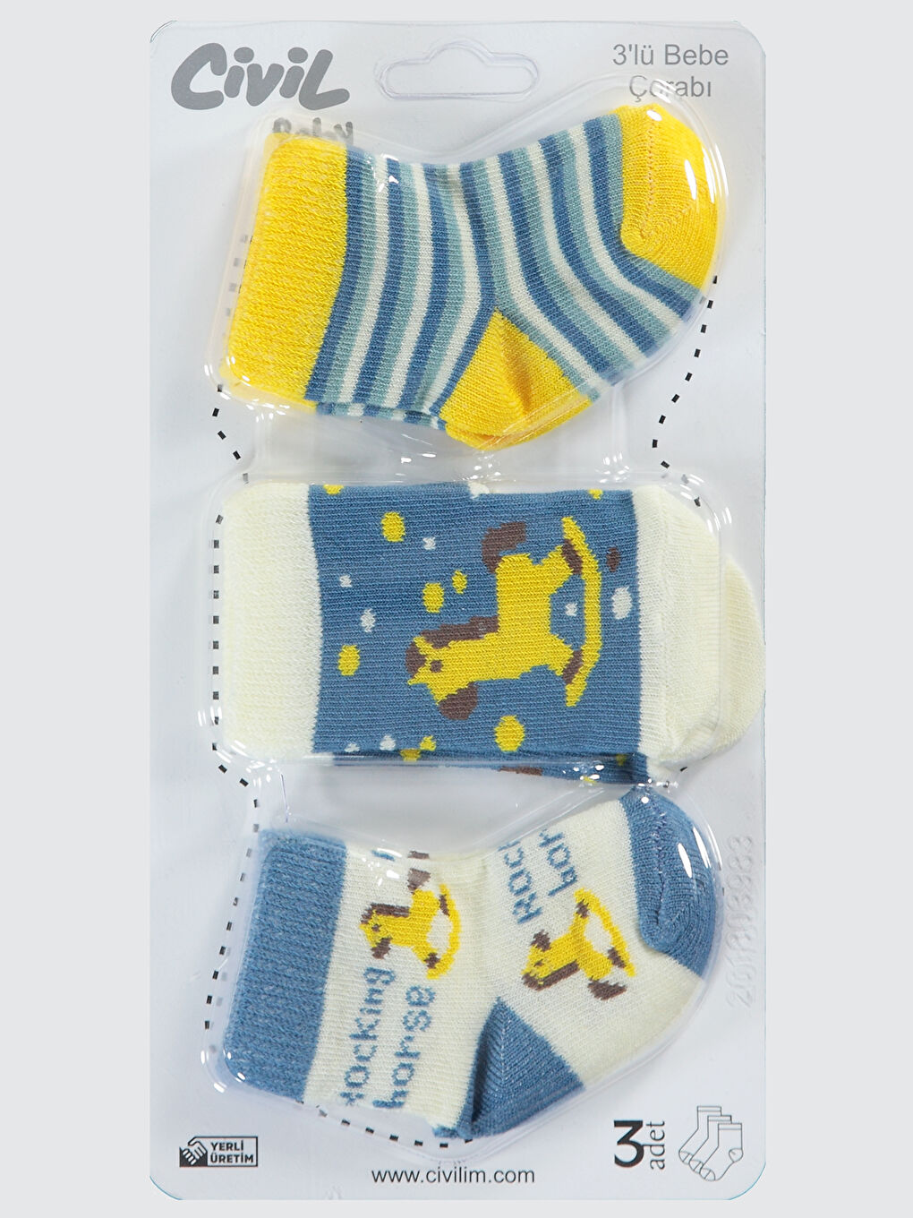 Baby Erkek Bebek 3'lü Çorap Set 0-24 Ay İndigo-1