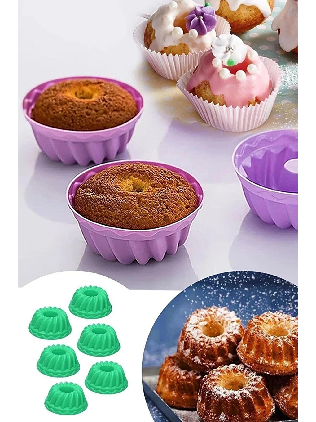 Mavi 18'li Silikon Mini Kek Kalıbı - Muffin Kalıbı 18 Adet Göbekli Kek Kalıbı-1