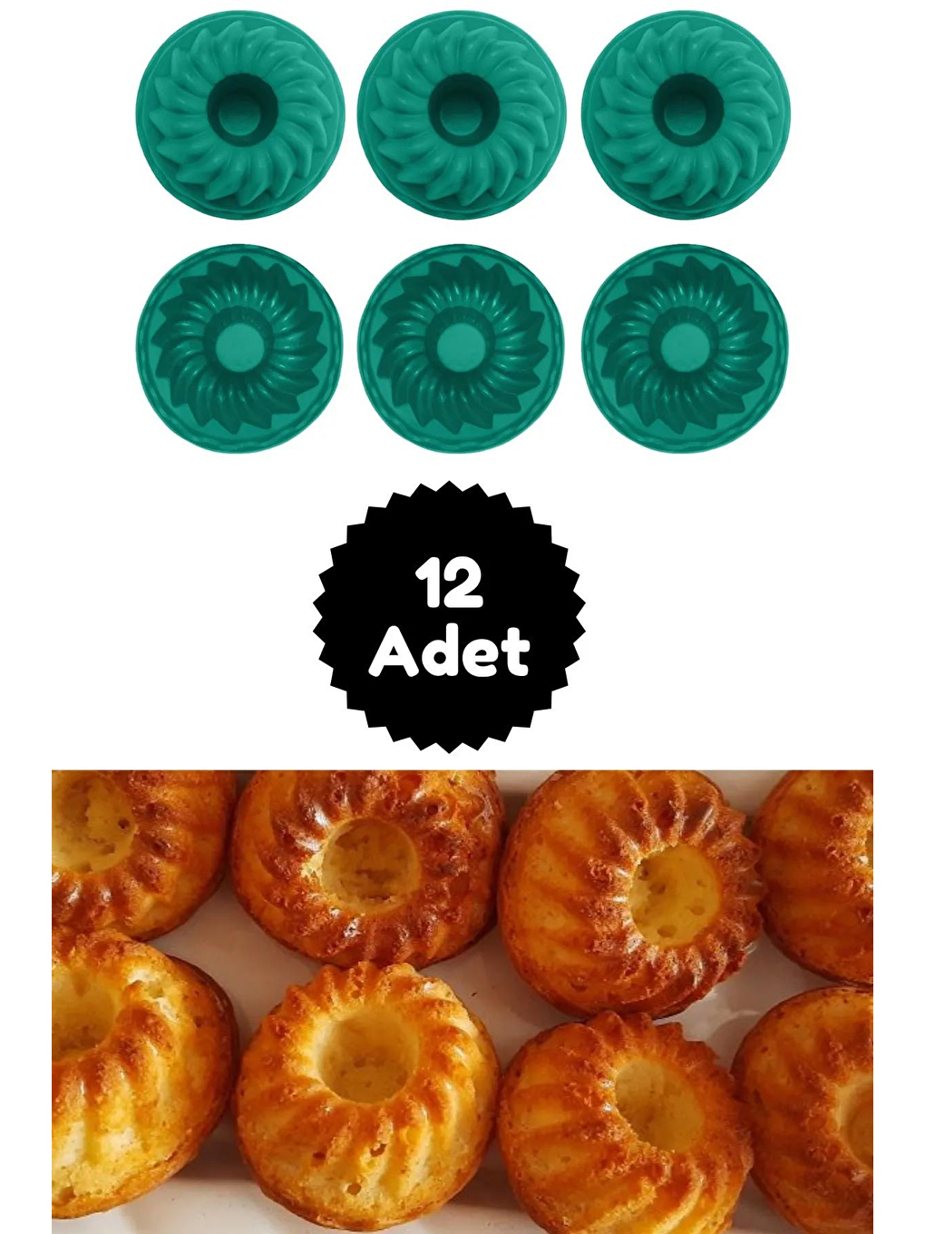 Yeşil 12'li Silikon Mini Kek Kalıbı - Muffin Kalıbı 12 Adet Göbekli Kek Kalıbı