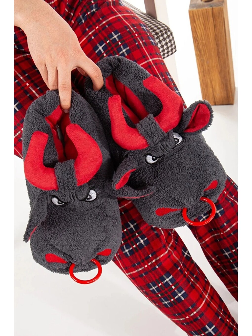 Gri Unisex Hayvanlı Panduf Ev Ayakkabısı Ses Yapmaz Taban-2