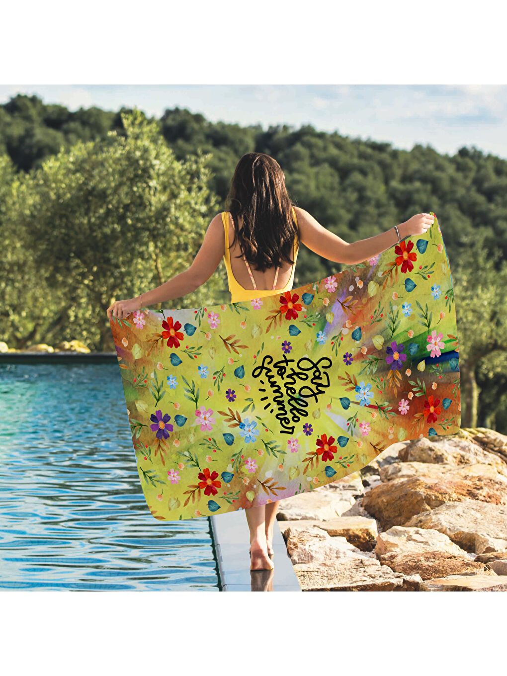 Karışık Baskılı Çiçek Desenli Plaj/havuz/banyo Havlusu 75x150 cm-1